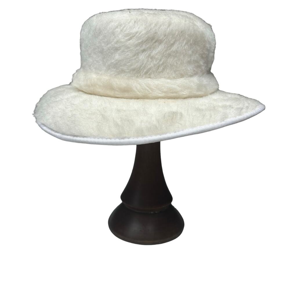 White Fuzzy Furry Hat Vintage Small Flaw
